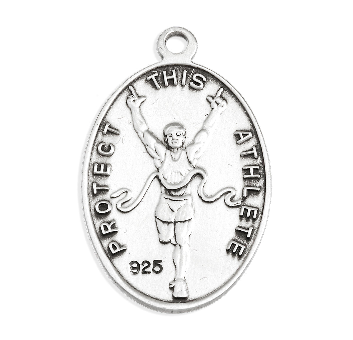 Sterling Silver Oval Sterling Silver Saint Christopher Track Male Athlete Medal