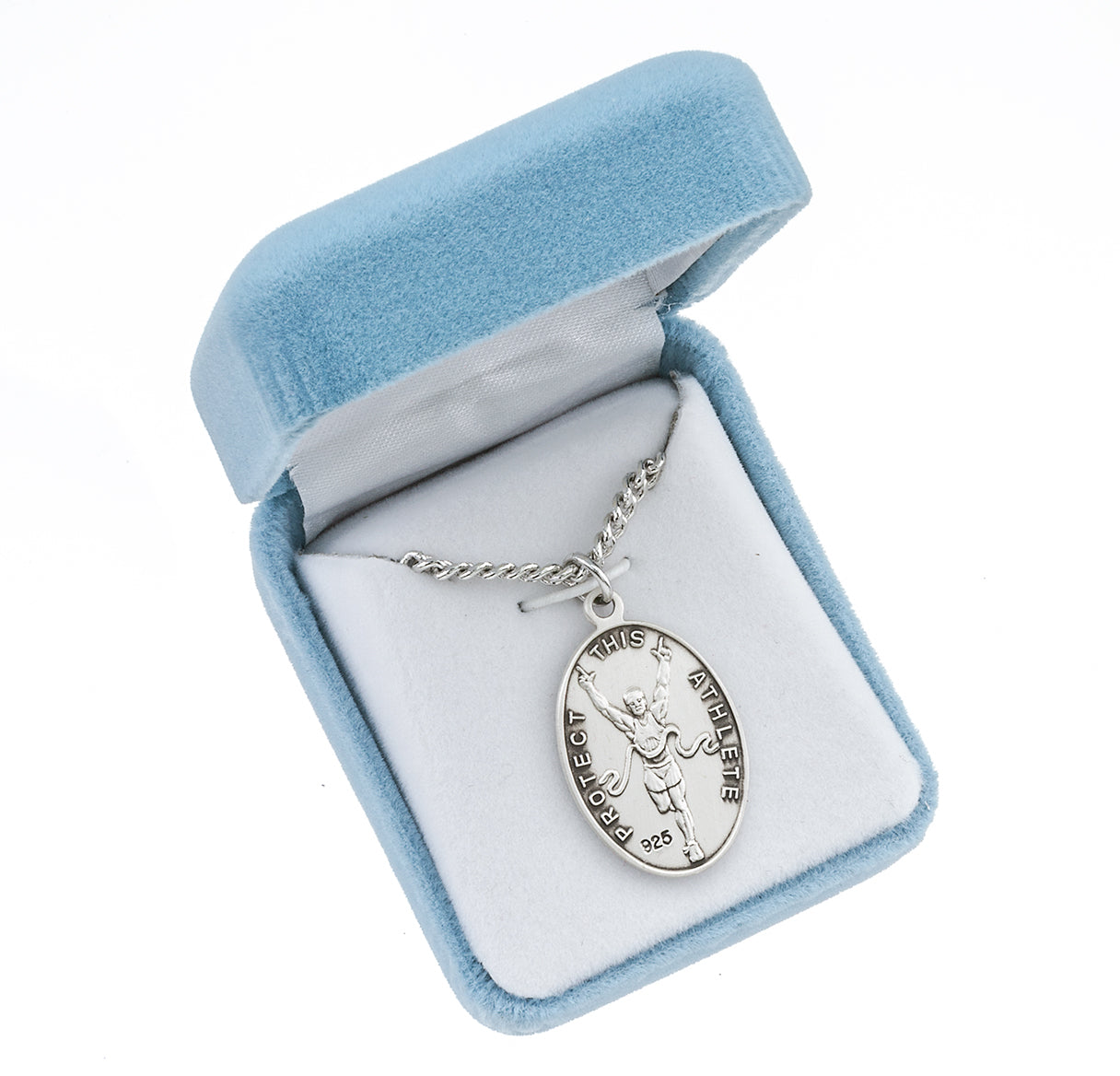 Sterling Silver Oval Sterling Silver Saint Christopher Track Male Athlete Medal