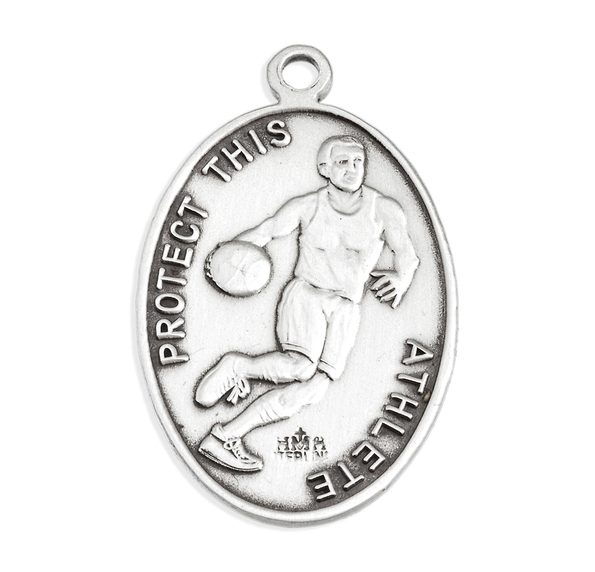 Saint Sebastian Oval Sterling Silver Basketball Male Athlete Medal