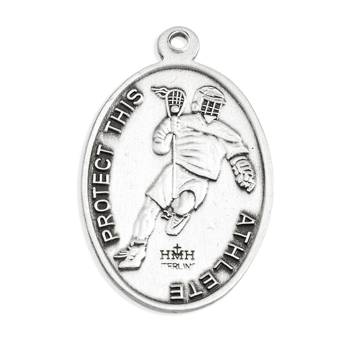 Saint Sebastian Oval Sterling Silver Lacrosse Male Athlete Medal