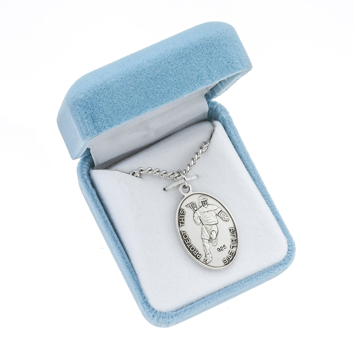 Saint Sebastian Oval Sterling Silver Lacrosse Male Athlete Medal