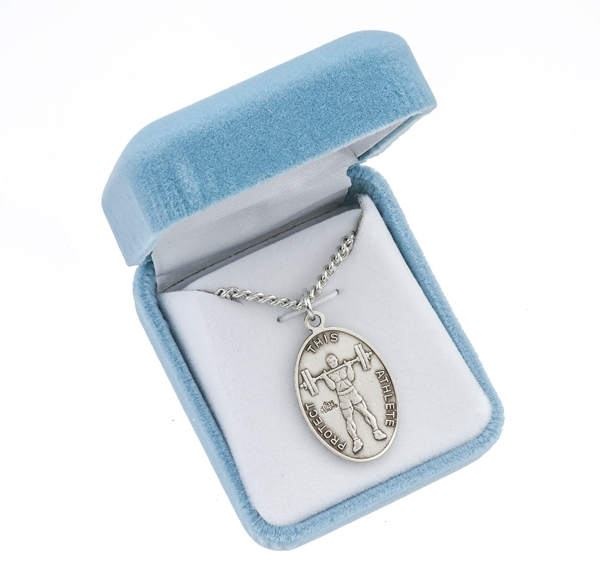 Saint Sebastian Oval Sterling Silver weightlifting Male Athlete Medal