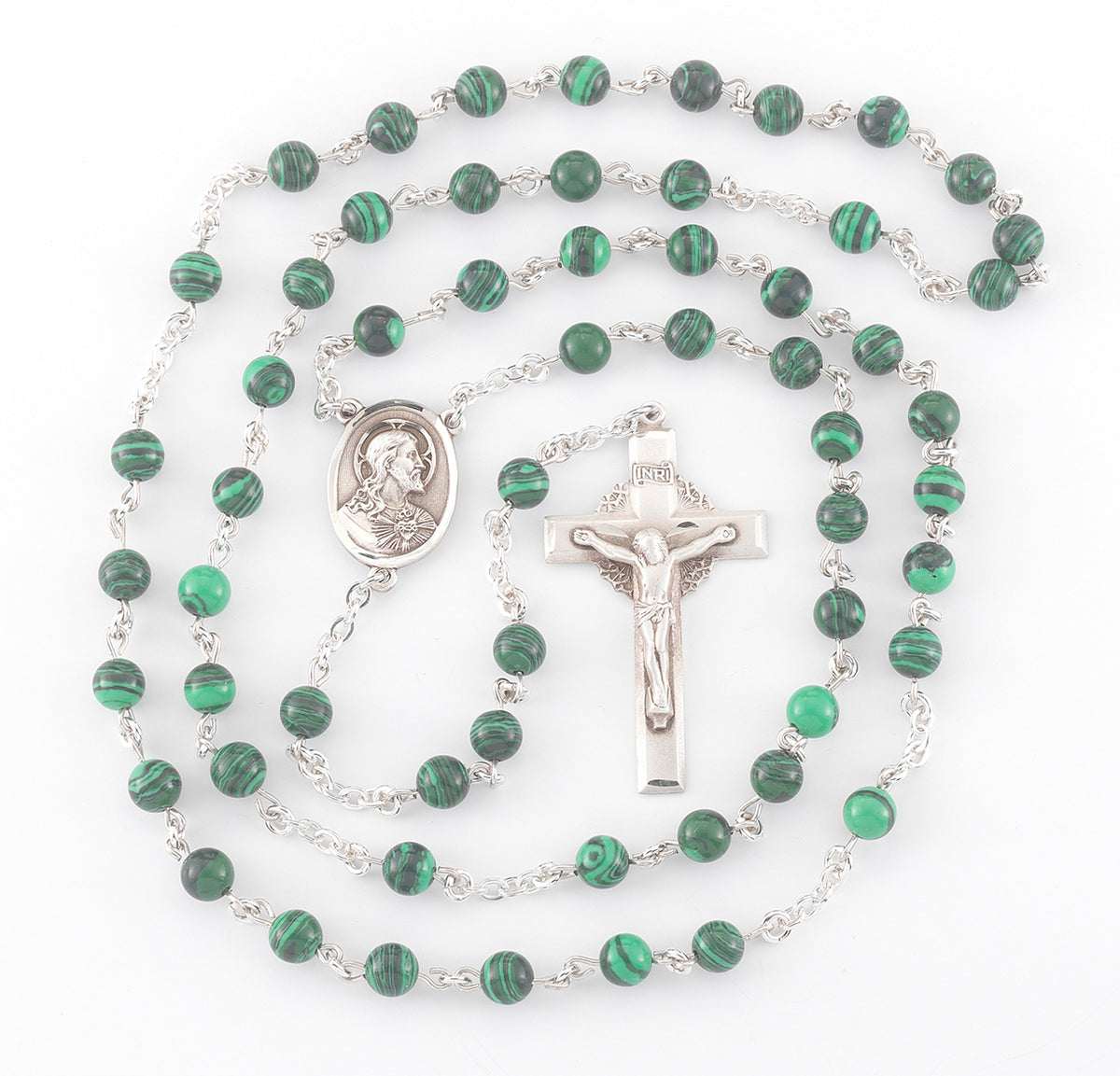 Genuine Malachite Sterling Silver Rosary