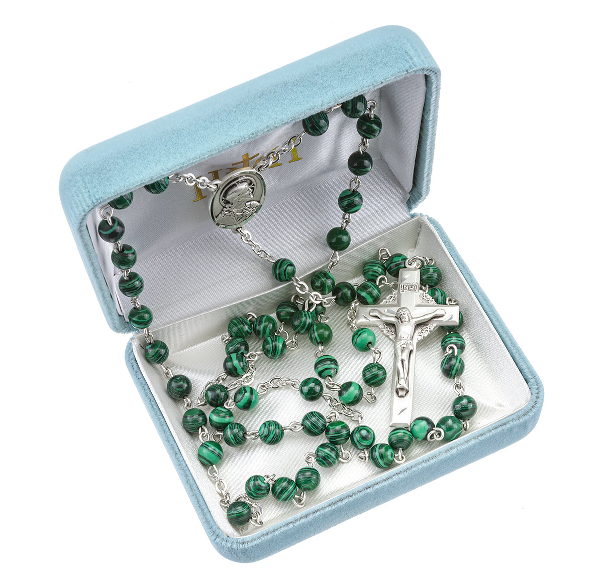 Genuine Malachite Sterling Silver Rosary
