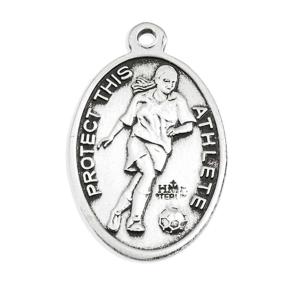 Saint Christopher Oval Sterling Silver Female Soccer Athlete Medal