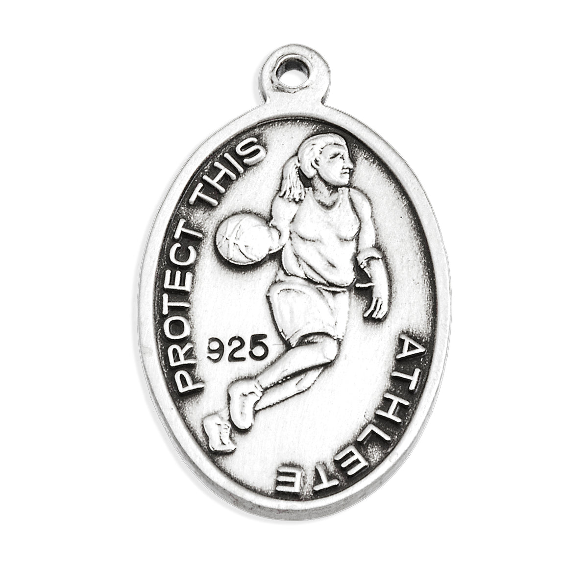 Saint Christopher Oval Sterling Silver Female Basketball Athlete Medal