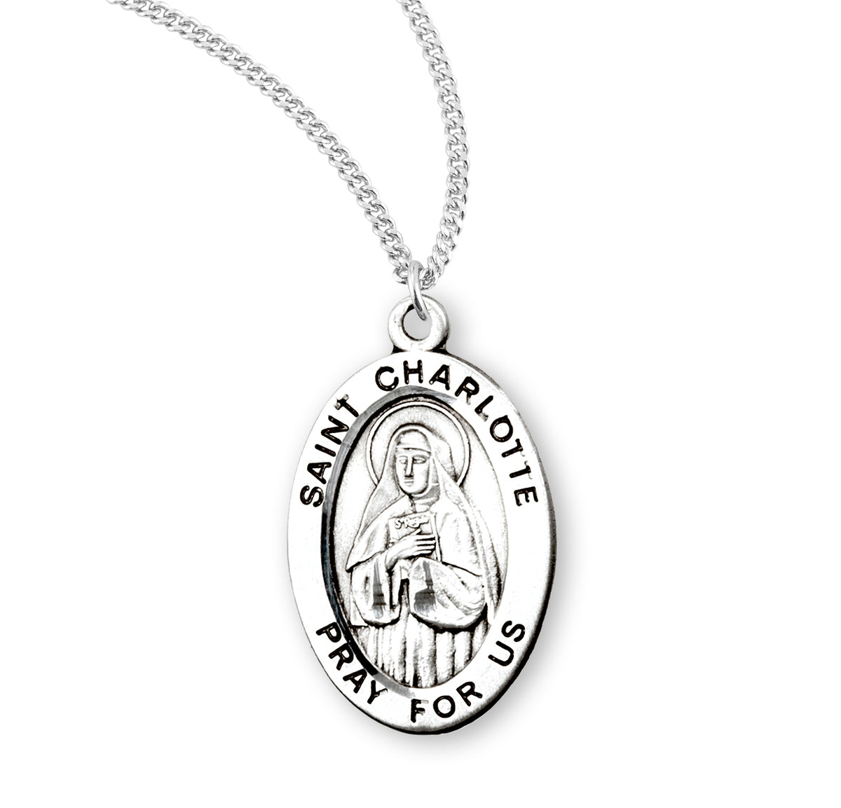 Patron Saint Charlotte Oval Sterling Silver Medal