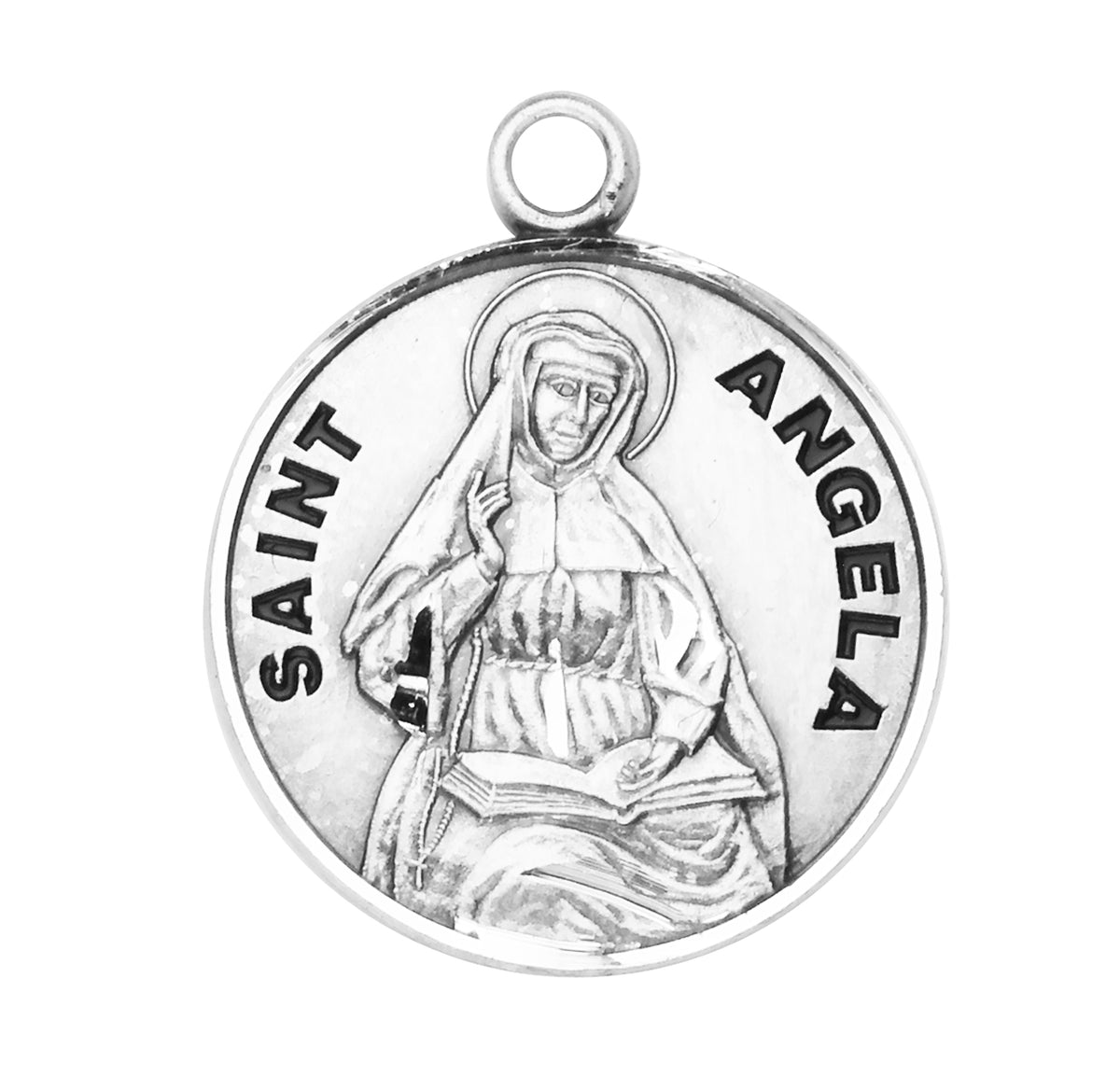 Patron Saint Angela Round Sterling Silver Medal