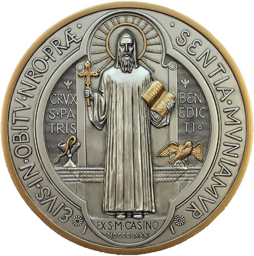 St. Benedict 7 Wall Medal, Lightly Painted Bronze