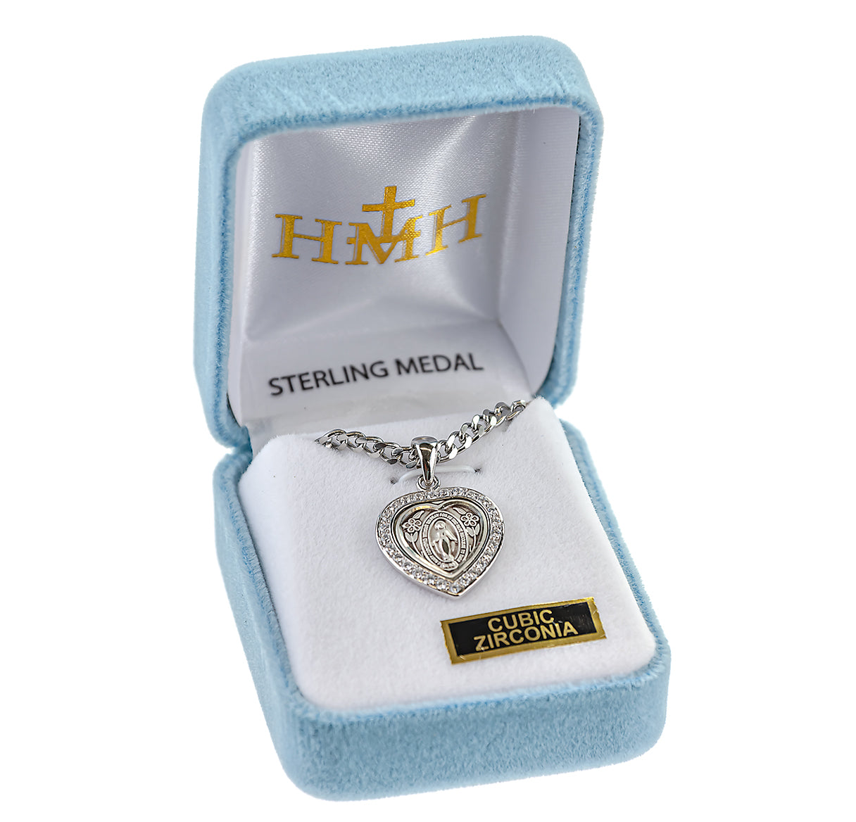 Sterling Silver Crystal Cubic Zirconia Miraculous Medal