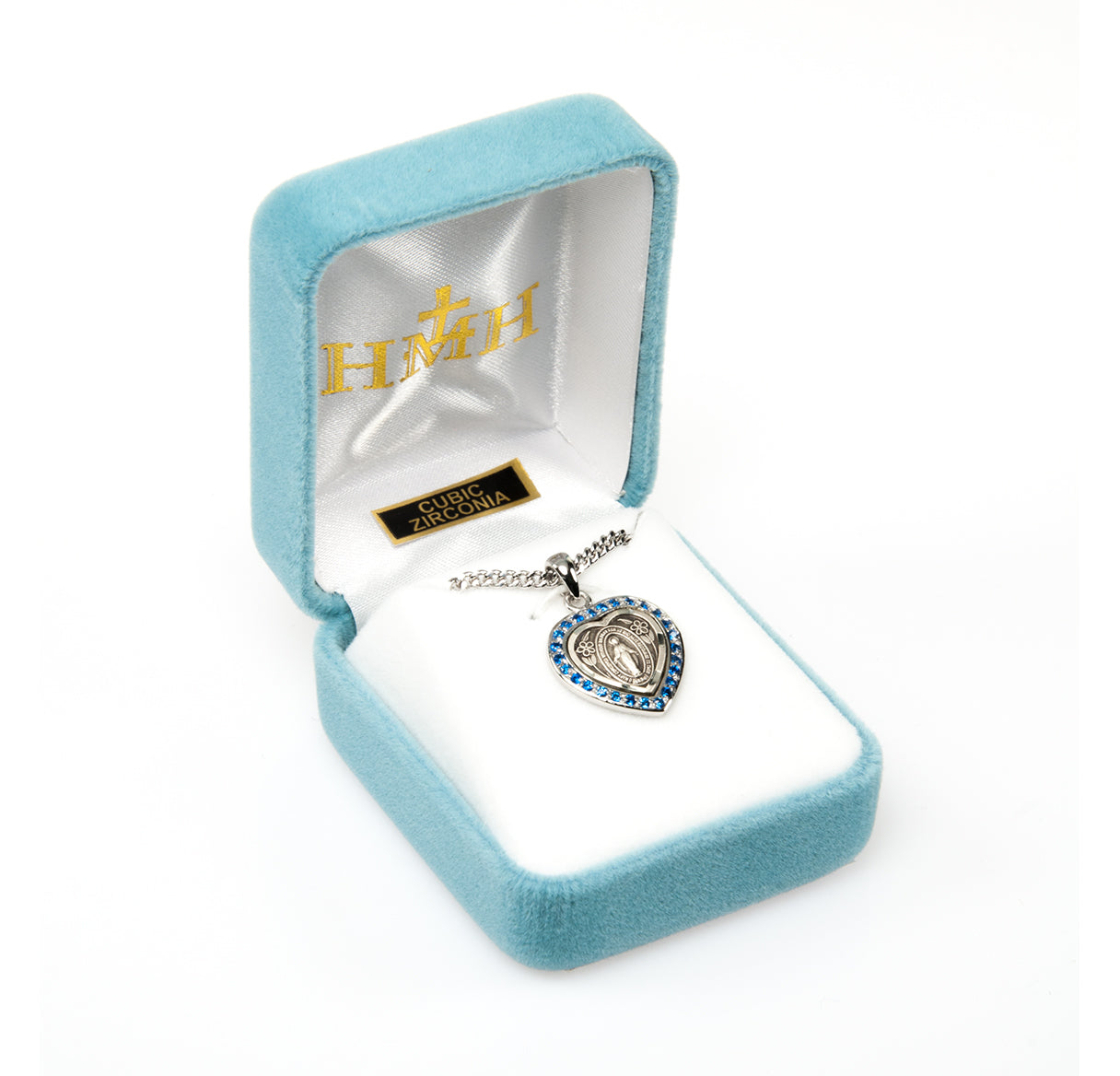 Sterling Silver Sapphire Cubic Zirconia "CZ" Miraculous Medal