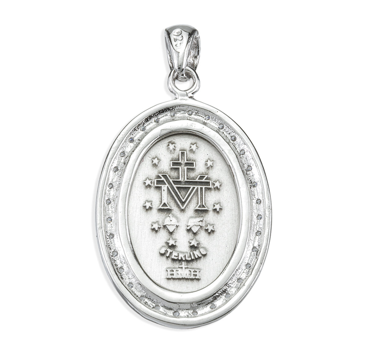 Sterling Silver Jet Black Cubic Zirconia Miraculous Medal