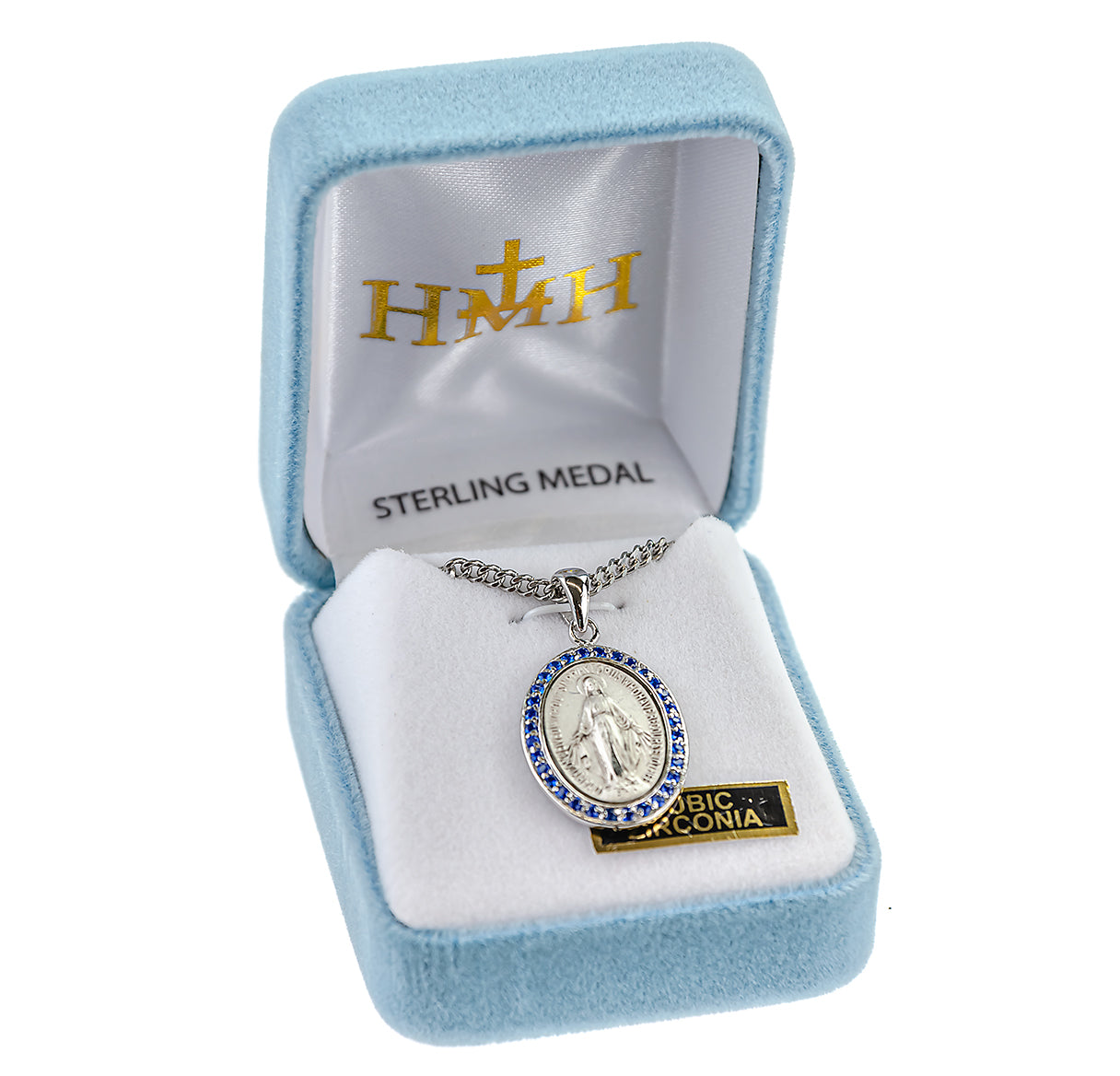 Sterling Silver Sapphire Cubic Zirconia's "CZ's" Miraculous Medal