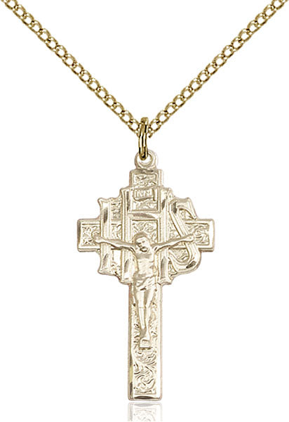 14kt Gold Filled Crucifix-IHS Pendant