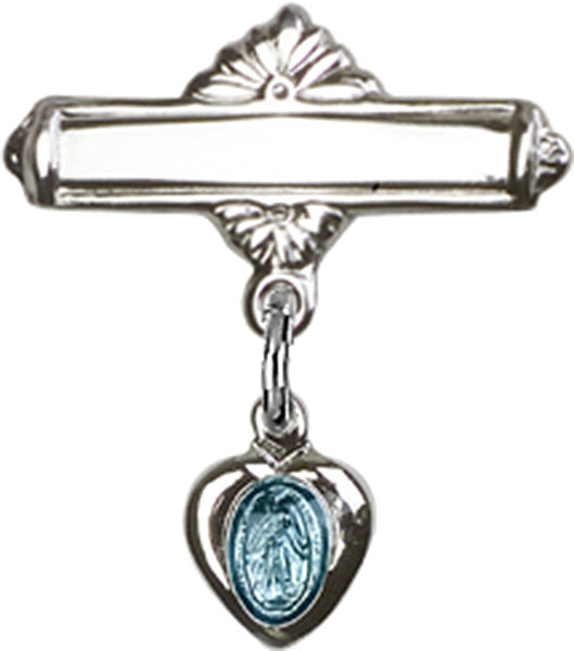 Sterling Silver Baby Badge with Blue Miraculous Charm and Polished Badge Pin