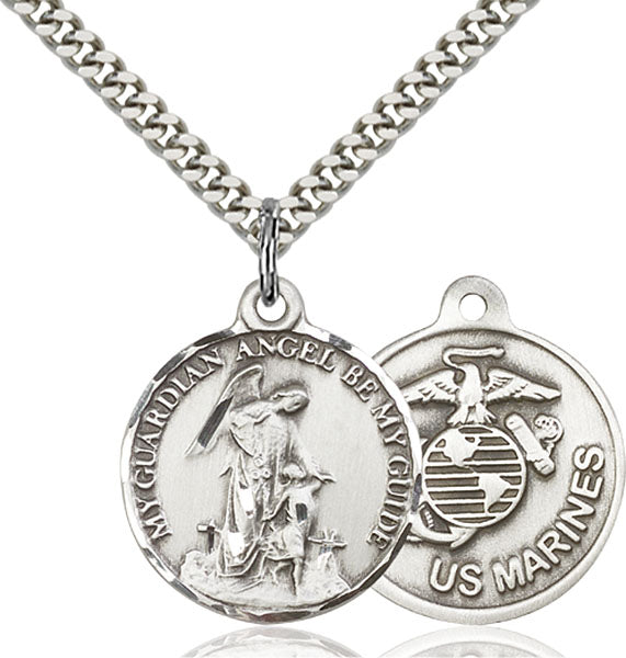Sterling Silver Guardian Angel / Marines Pendant