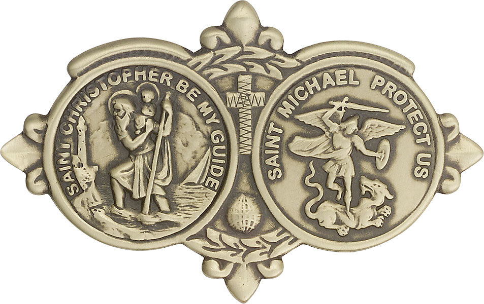 Antique Gold St. Christopher / St Michael Visor Clip