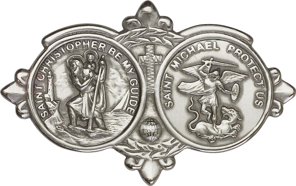 Antique Silver St. Christopher / St Michael Visor Clip