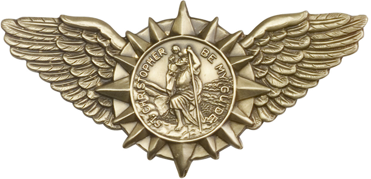 Antique Gold St. Christopher / Wings Visor Clip