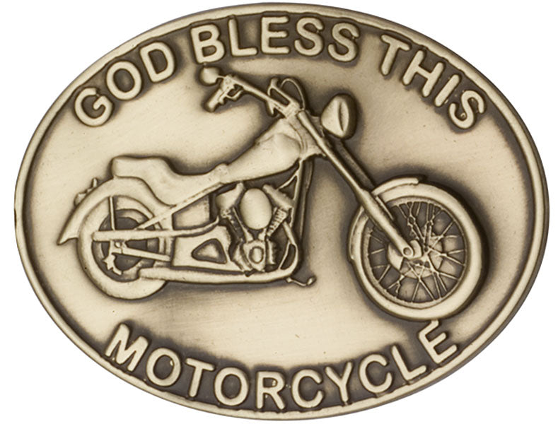Antique Gold God Bless This Motorcycle Visor Clip