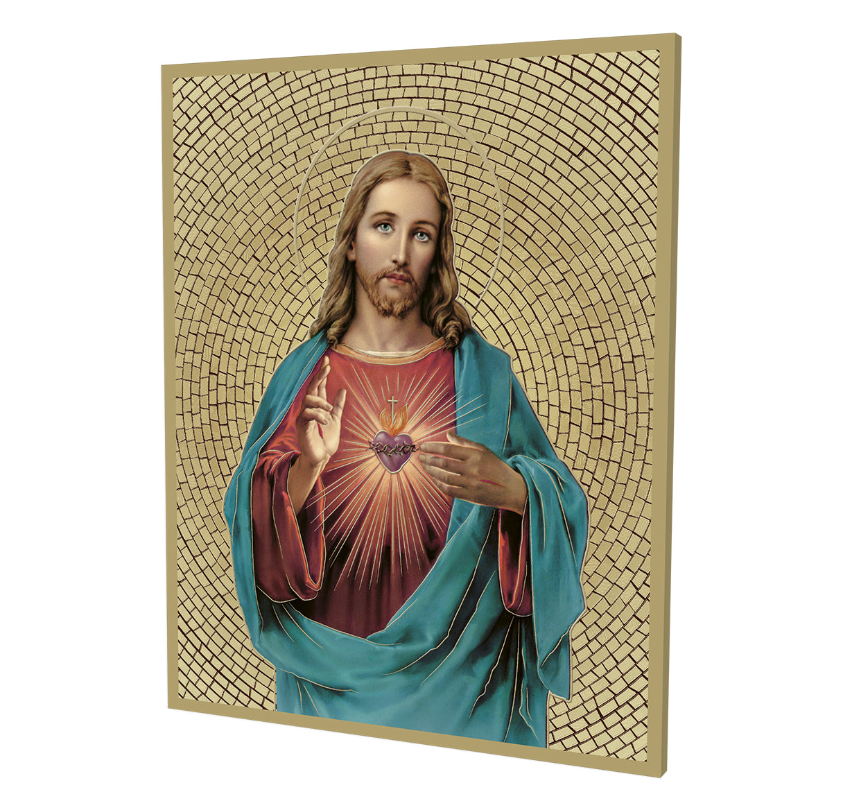 Sacred Heart of Jesus Gold Foil Mosaic Plaque