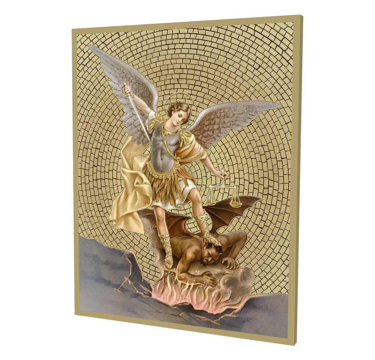 Saint Michael Gold Foil Mosaic Plaque