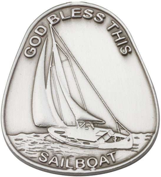 Antique Silver God Bless This Sailboat Visor Clip