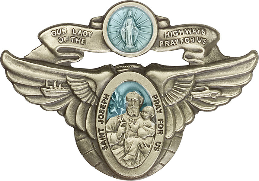 Antique Gold O/L of the Highway/St Joseph Visor Clip