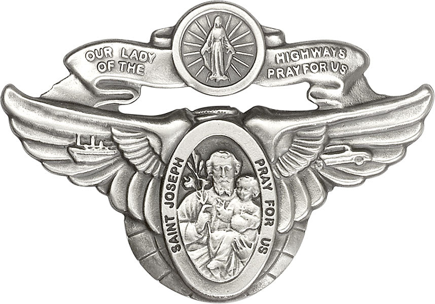 Antique Silver O/L of the Highway / St Joseph Visor Clip