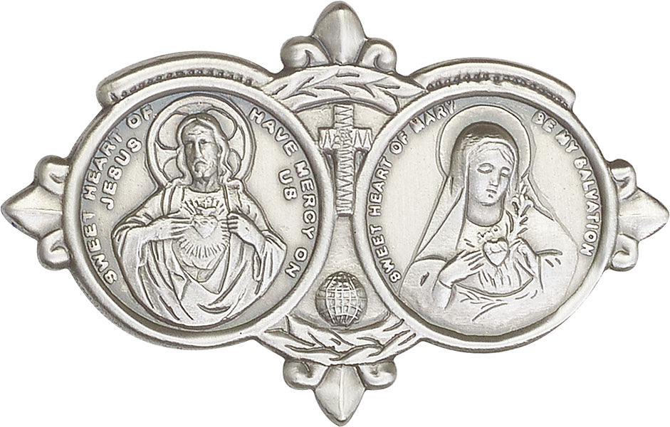 Antique Silver Jesus / Mary Visor Clip