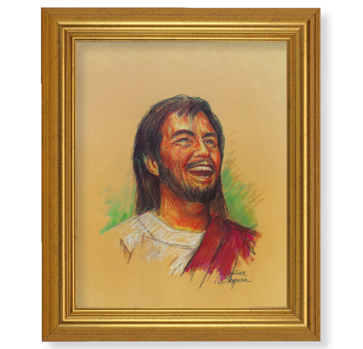 Laughing Jesus Gold Framed Art