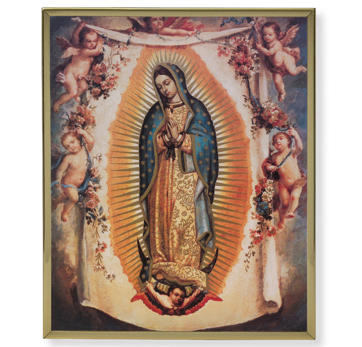 Our Lady of Guadalupe with Angels Gold Framed Plaque