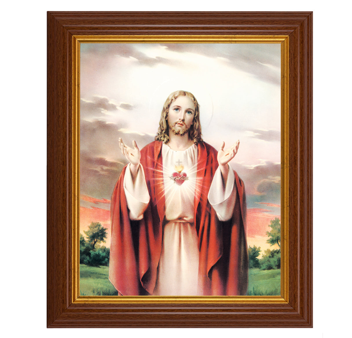 Sacred Heart of Jesus Dark Walnut Framed Art