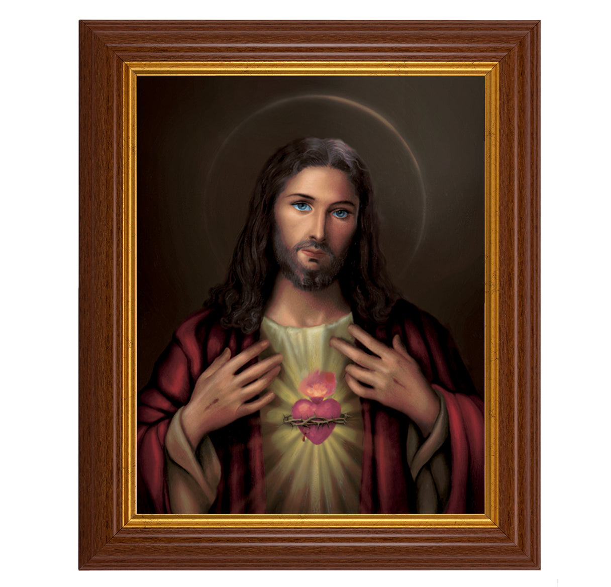 Sacred Heart of Jesus Dark Walnut Framed Art