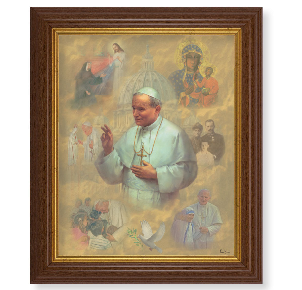St. Pope John Paul II Dark Walnut Framed Art