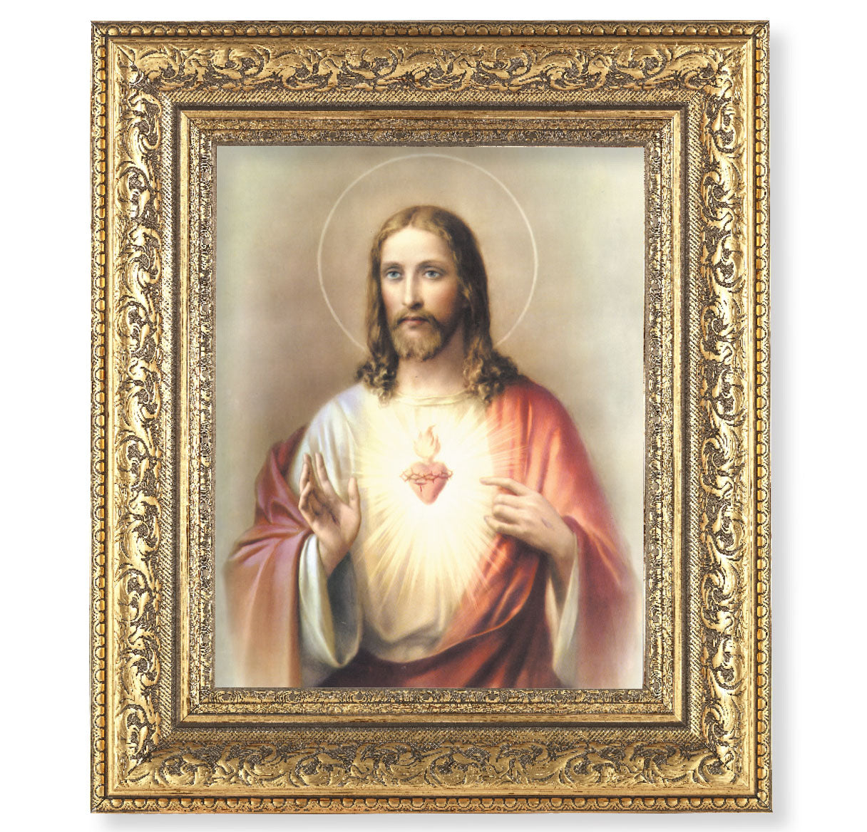 Sacred Heart of Jesus Gold-Leaf Antique Framed Art