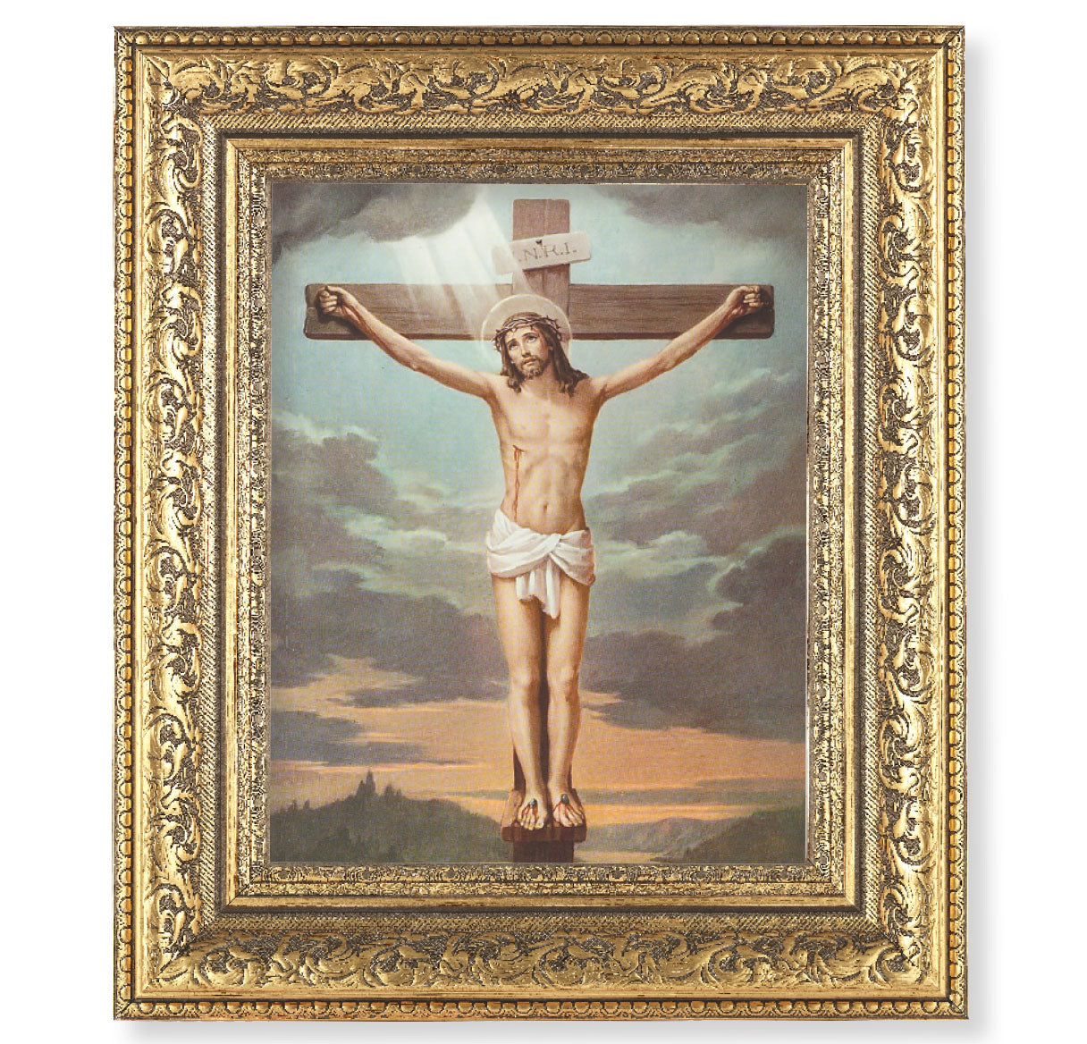 Crucifixion Gold-Leaf Antique Framed Art