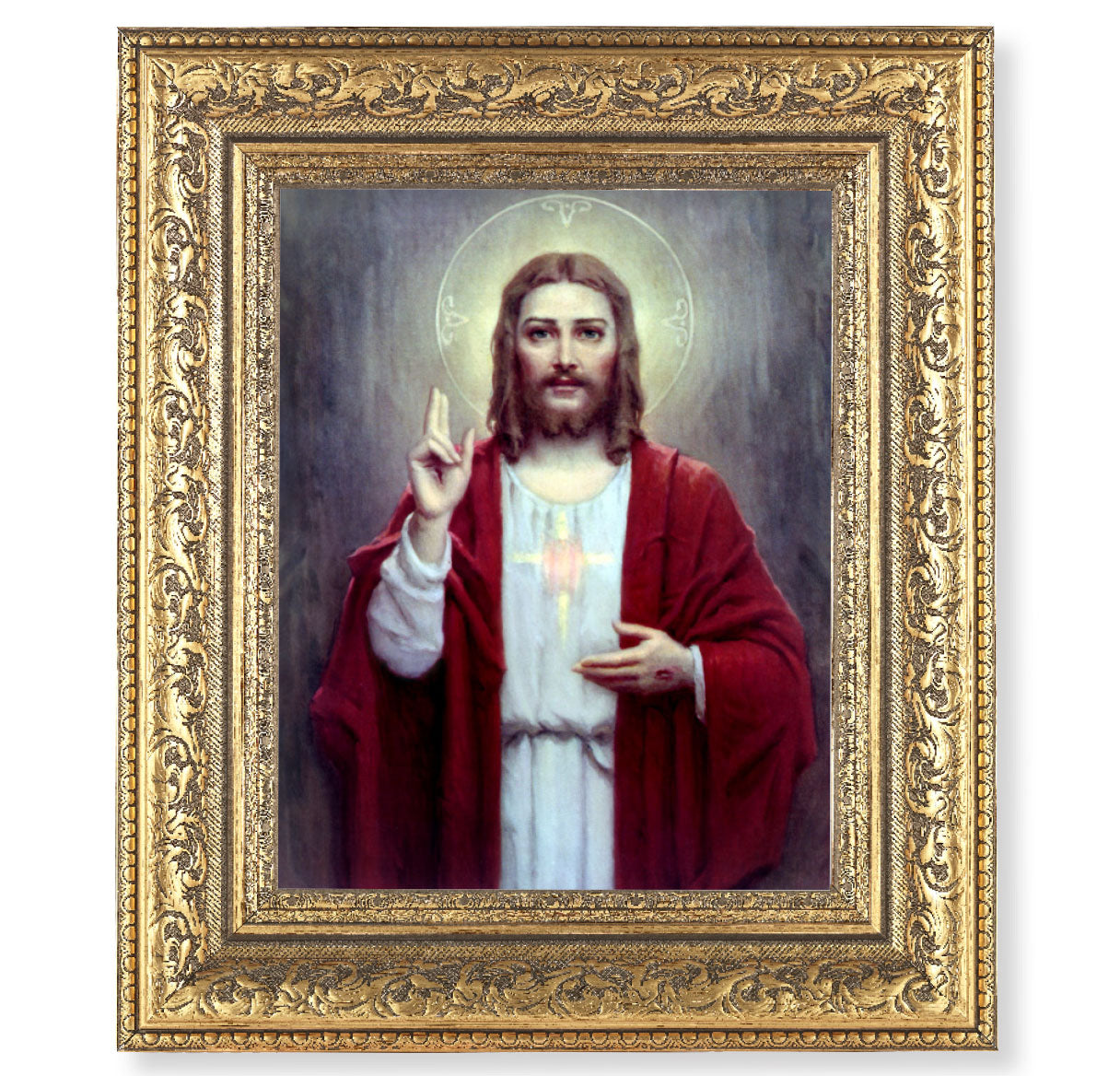 Sacred Heart of Jesus Gold-Leaf Antique Framed Art