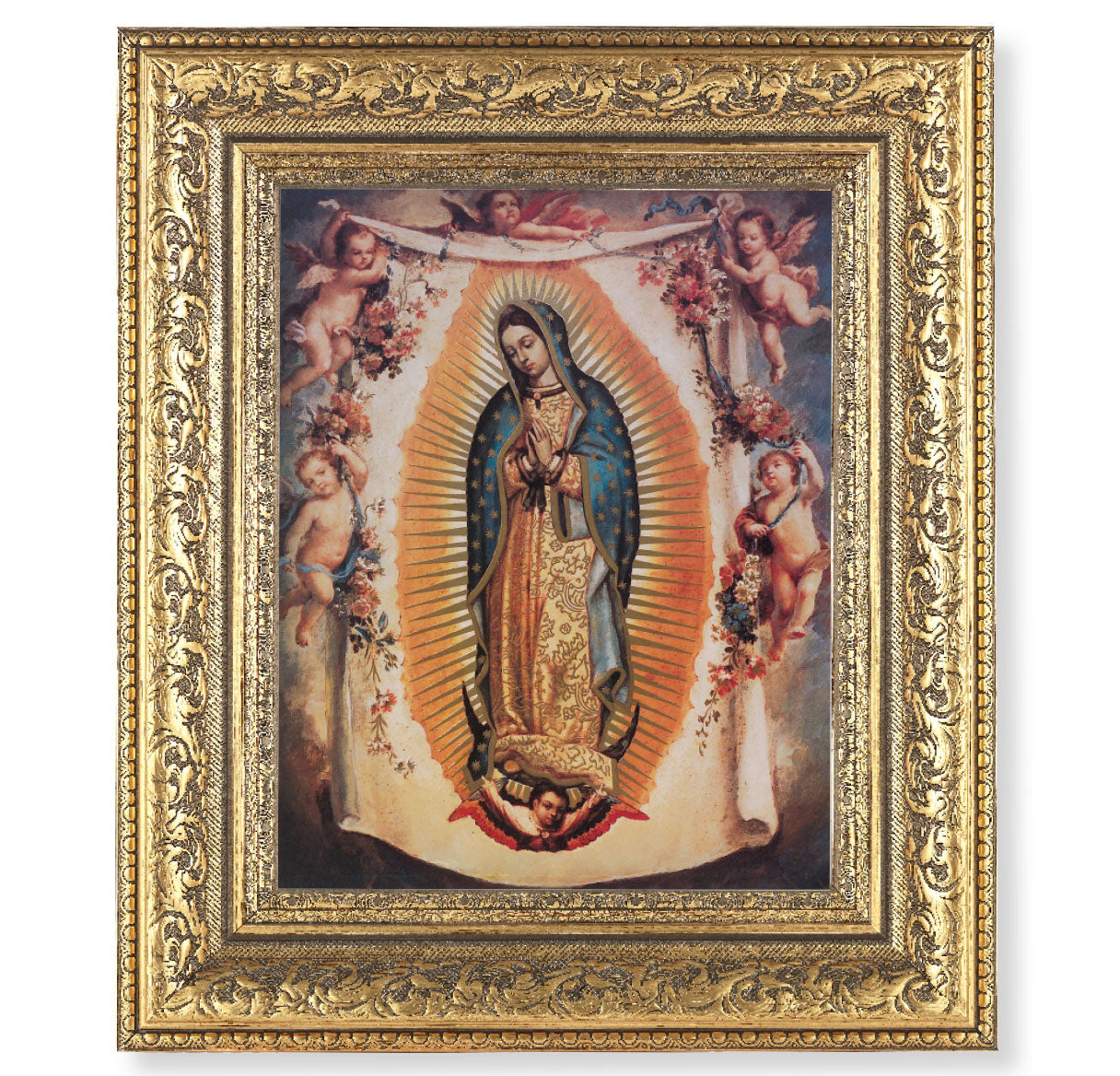 Our Lady of Guadalupe with Angels Gold-Leaf Antique Framed Art