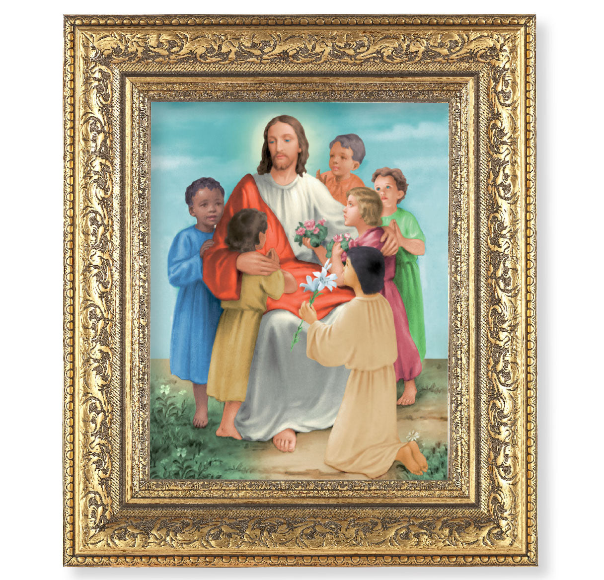 Christ with Children Gold-Leaf Antique Framed Art – The Catholic Shop