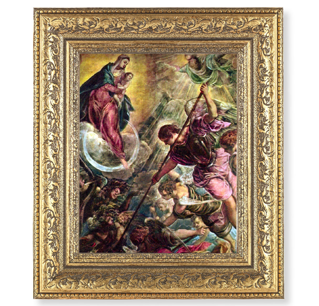 Battle of Archangel St. Michael Gold-Leaf Antique Framed Art