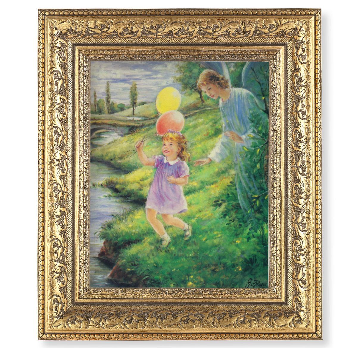 Guardian Angel with Girl Gold-Leaf Antique Framed Art