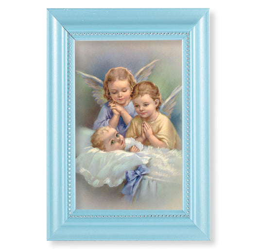 Guardian Angels Pearlized Blue Framed Art