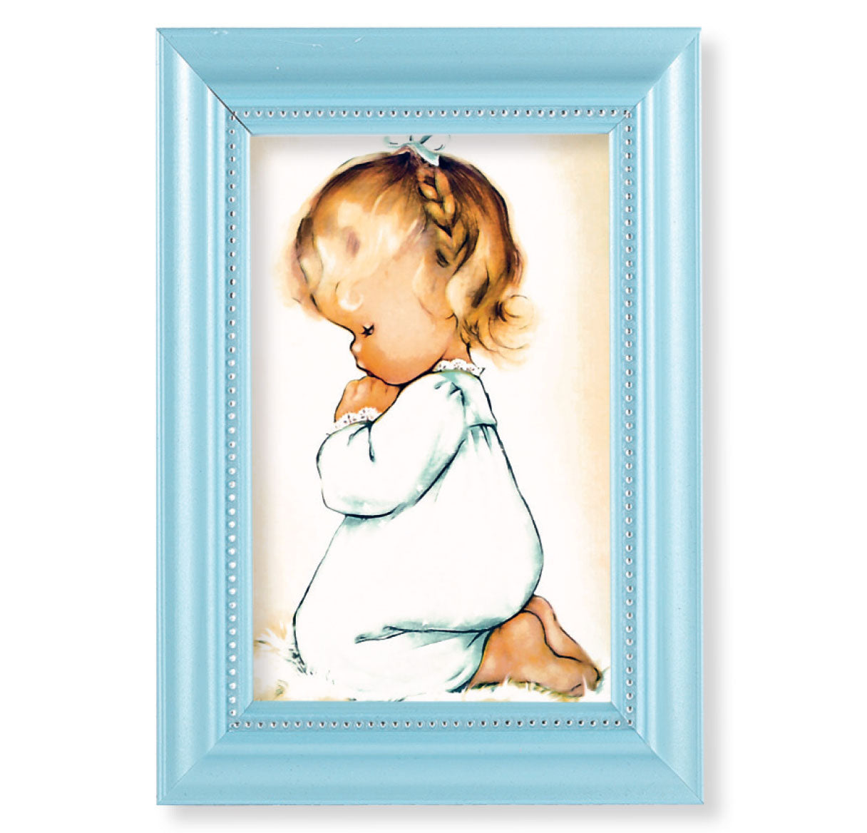 Praying Girl Pearlized Blue Framed Art