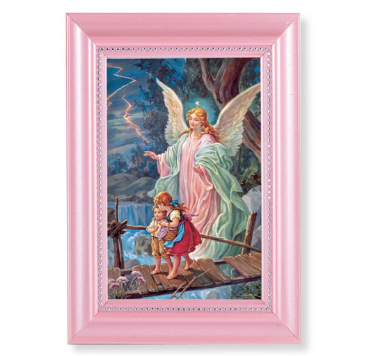 Guardian Angel Pearlized Pink Framed Art