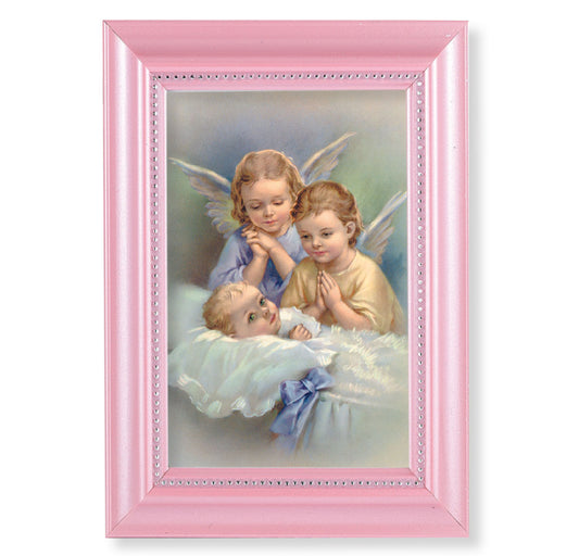 Guardian Angels Pearlized Pink Framed Art
