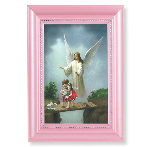 Guardian Angel Pearlized Pink Framed Art