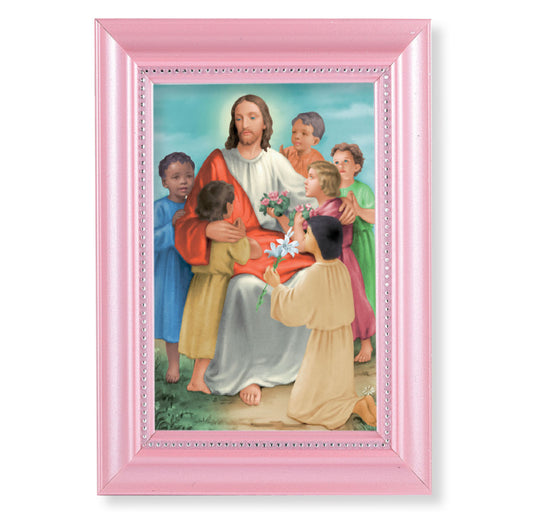 Christ with Children Pearlized Pink Framed Art