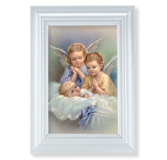 Guardian Angels Pearlized White Framed Art