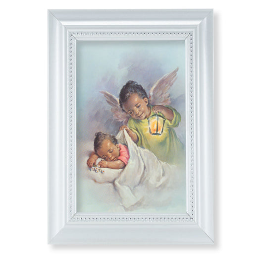 Guardian Angel with Twins Pearlized White Framed Art